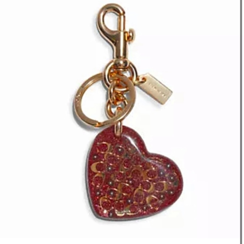 NWT Coach Signature Bag Charm Keyring pink & gold - Picture 1 of 4